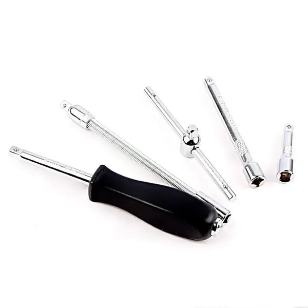 High-Quality 46-Piece Solid Metal Socket & Ratchet Tool Set with various chrome tools and accessories.