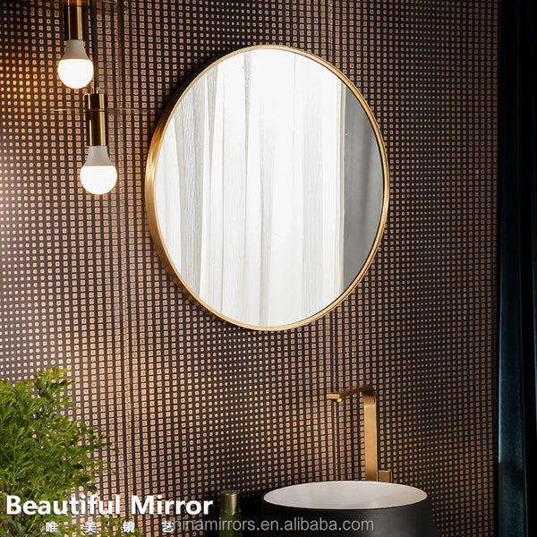 Large Full Circle Black Metal Framed Wall Mirror
