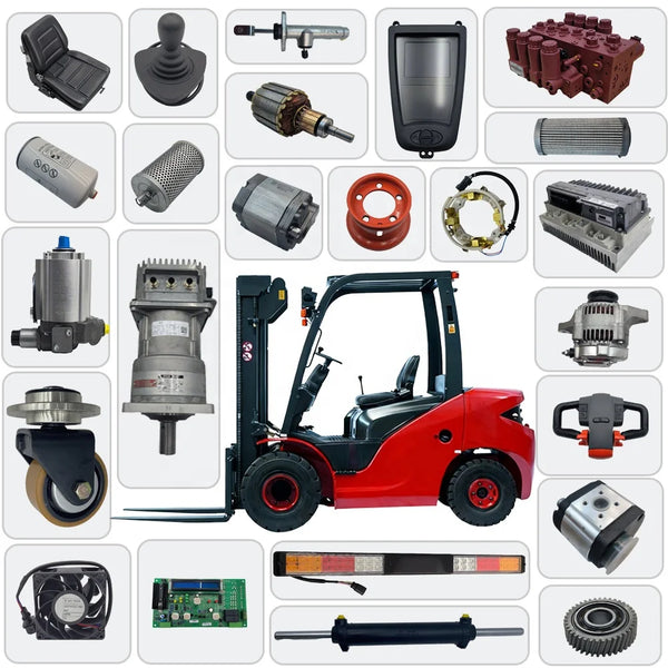 Forklift Flashing Amber Warning Light and various forklift components including joystick and electric parts.
