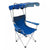 Folding Beach Chair with Sunshade Canopy in blue, perfect for outdoor relaxing by the beach or pool.