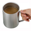 Person holding a Double Wall Stainless Steel Camping Tumbler Travel Coffee Cups Set with coffee inside.