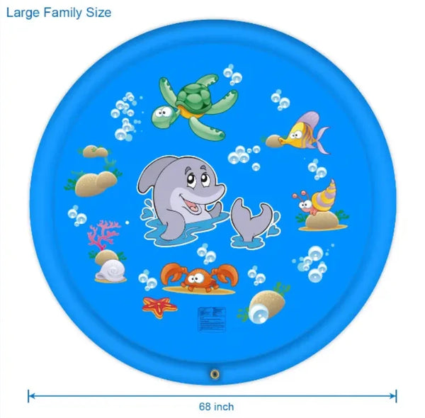 Outdoor Kids Water Spray Play Pool with colorful sea animal designs for fun water play in the yard.