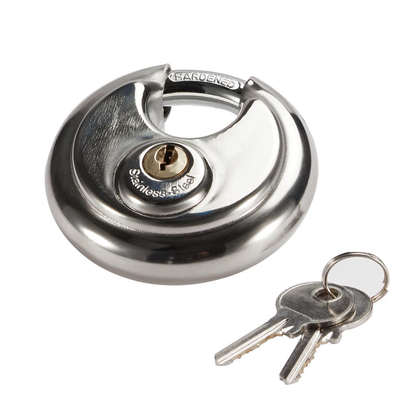 80mm Anti-Theft Stainless Steel Disc Lock with keys, designed for high security and resistance to cutting.