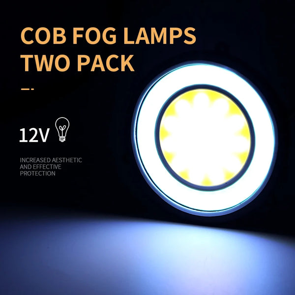 Universal 12V COB LED White Daytime Running Lights, bright and energy-efficient vehicle lighting.