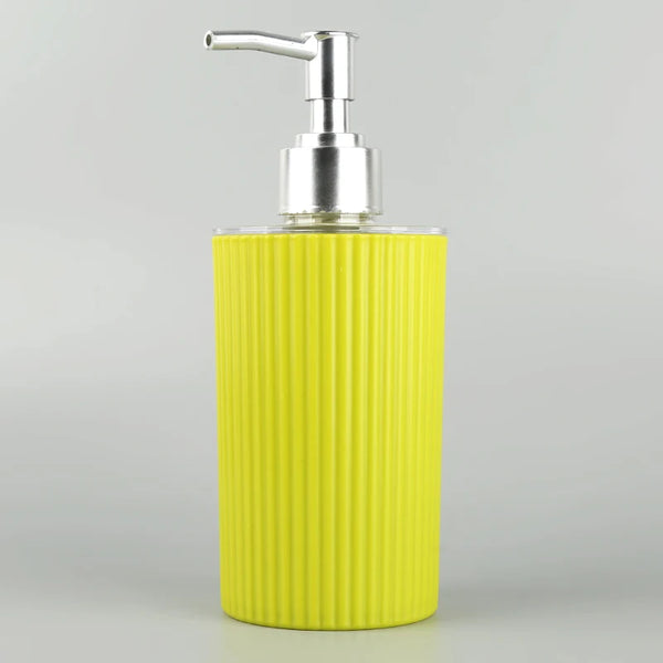 420ML Plastic Lotion Bottle Shampoo Gel Soap Dispenser in vibrant yellow with a sleek silver pump.