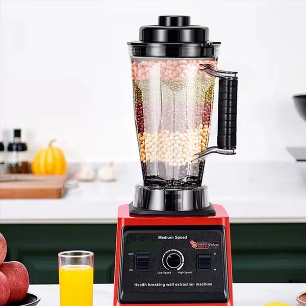 Heavy Crest Stainless Steel Silver Blender in use with colorful ingredients for smoothies and sauces.