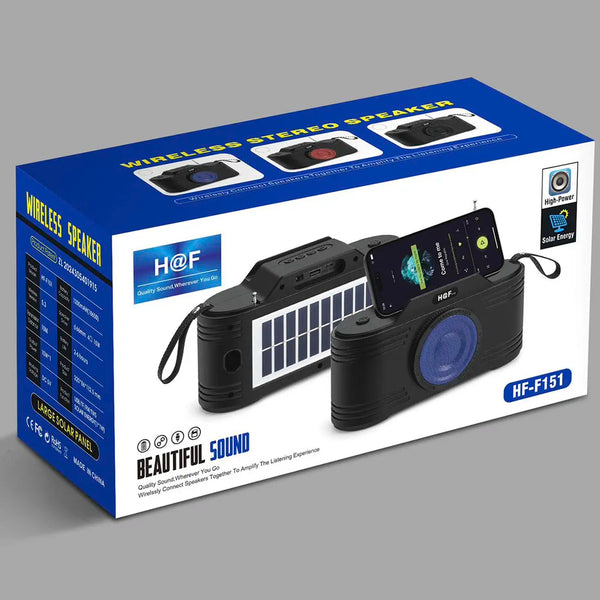 Creative Camera Portable Wireless Solar Speaker packaging with detailed features and smartphone docking.