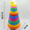 Rainbow Duck Stacking Tower Toy in vibrant colors with yellow duck on top, promoting sensory development for infants.