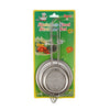 Stainless Steel Mesh Strainer Filter Spoon set displayed on packaging with vibrant vegetables background.