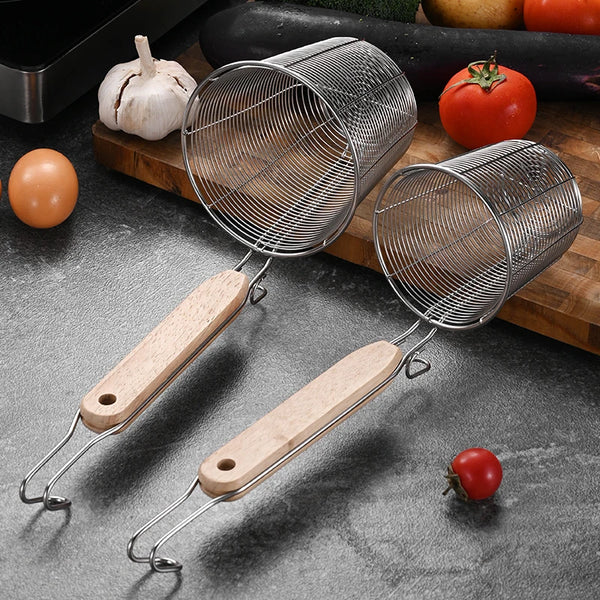 Stainless Steel Frying Basket with Wooden Handle