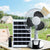Rechargeable Cooler Battery Portable Fan with solar panel and remote control in outdoor setting.