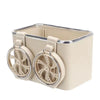 Car Armrest Cup Holder Storage Box, beige organizer with two cup holders for car interior convenience.