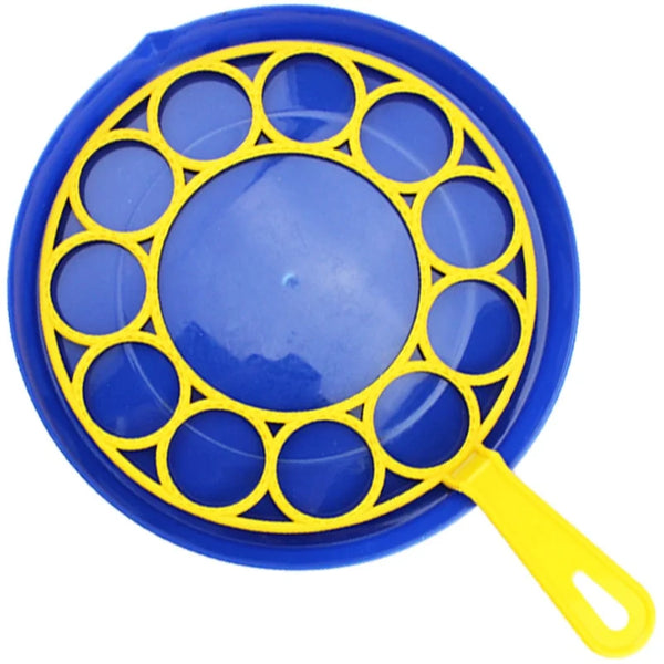 Colorful Outdoor Kids Bubble Toy Set with blue and yellow bubble wand for creating giant bubbles.