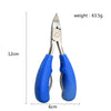 Professional Nail Cutter Nipper for Thick Nails with blue rubber handles and precision blades, measuring 12cm and weighing 63.5g.