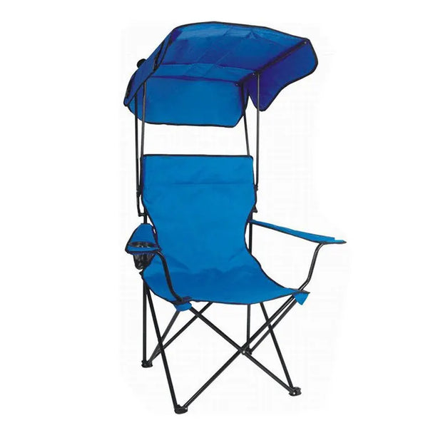 Folding Beach Chair with Sunshade Canopy in blue color, perfect for outdoor relaxation and sun protection.