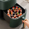 Air Fryer Barbecue Grill Rack and Skewer Set in use, showcasing skewered food and grill rack inside an air fryer.