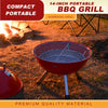 Portable Stainless Steel Charcoal BBQ Grill set up near a campfire, showcasing its compact design and quality materials.