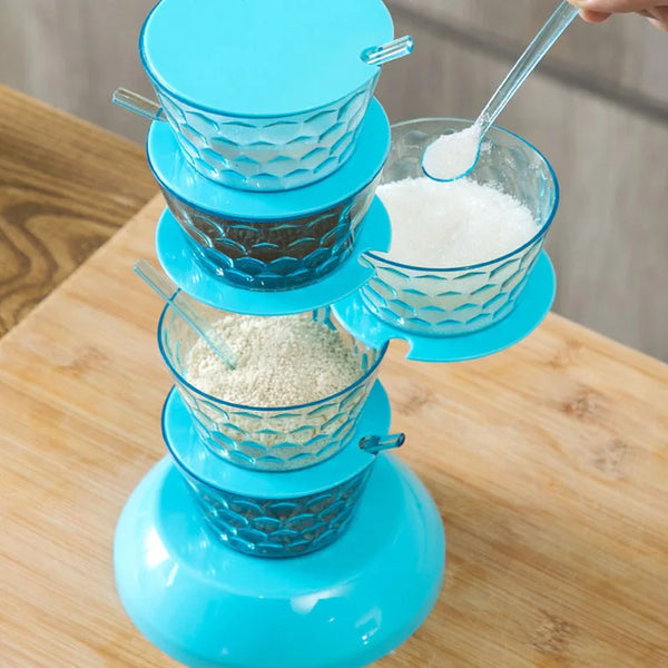 Rotating Condiment Rack with Stackable Spice Bowls