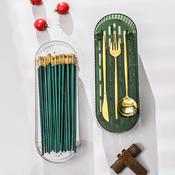 Household Kitchen Chopsticks Draining Tray with chopsticks and utensils arranged for drying and organization.
