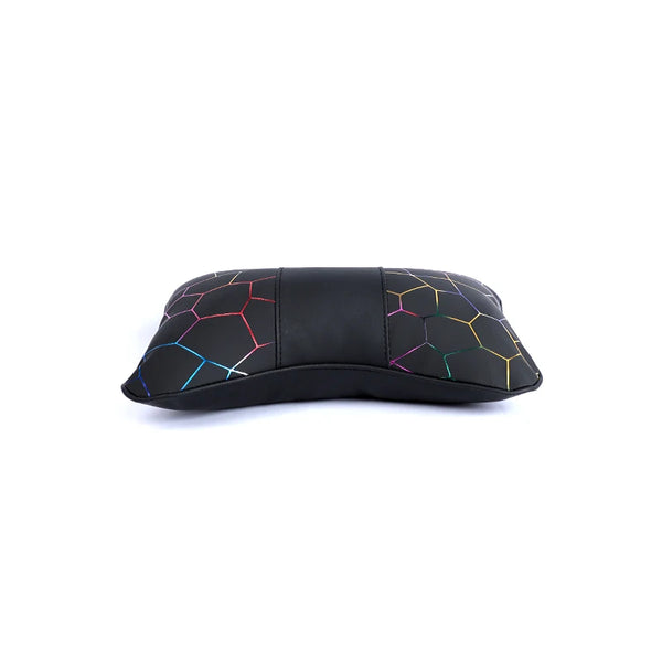 Colorful Plaid Memory Foam Car Neck Pillow with black and colorful geometric design for ergonomic support.