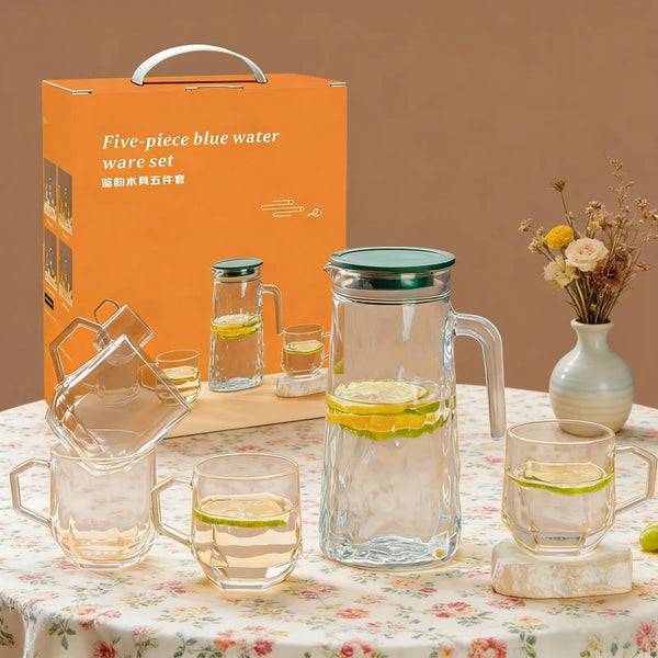 5-Piece Elegant Glass Water Pitcher Set
