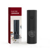 Electric Salt & Pepper Grinder Set with sleek black design and packaging, perfect for effortless seasoning.