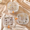 Portable Multi-Layer Plastic Jewelry Storage Box in three sections displaying organized earrings and rings.