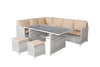 Modern Iron PE Rattan Outdoor Furniture Set featuring a cozy gray sectional and table with cushioned seating.