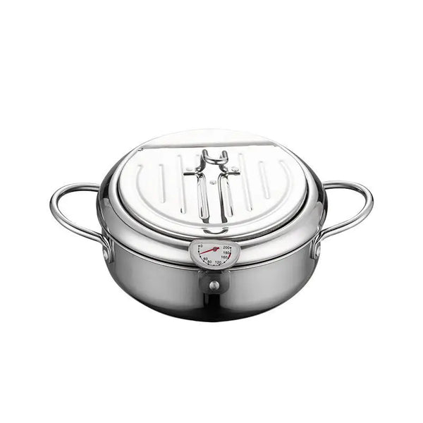 Household 304 Stainless Steel Frying Pan with Thermometer featuring a built-in thermometer for precise cooking.