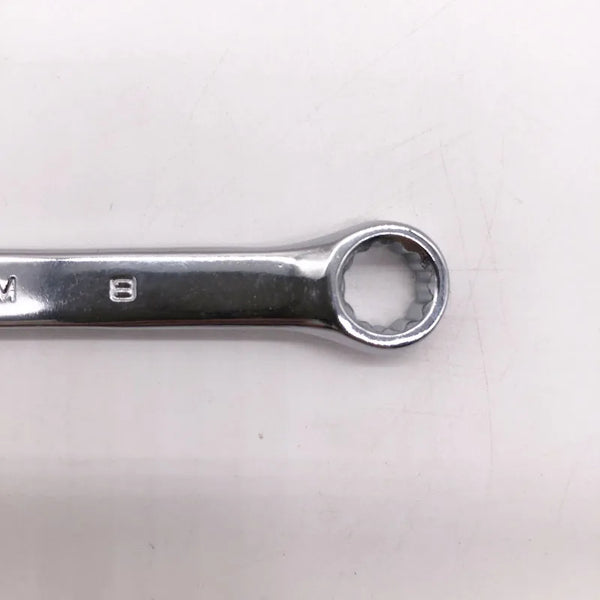 8mm Chrome Vanadium Metric Double End Wrench with a polished chrome finish for durability and strength.