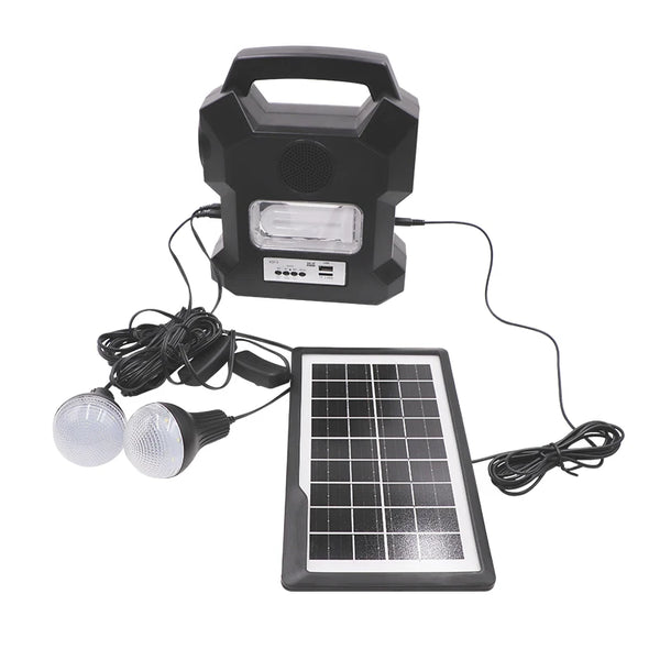 Outdoor IP65 Rechargeable Solar Light with solar panel and two lights for efficient outdoor lighting.