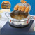 Household 304 Stainless Steel Frying Pan with Thermometer cooking fried chicken with built-in thermometer in action.