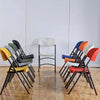Foldable Plastic Outdoor Chair with Metal Frame arranged in a circle, showcasing various colors for outdoor and event use.