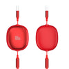 3-in-1 Retractable Fast Charging USB Cable in red color with multiple connectors for convenient charging.