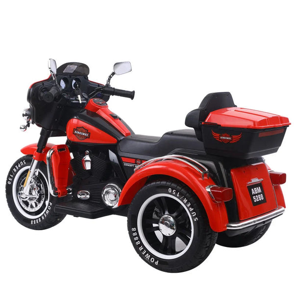 12V Plastic Powered Big Size Electric Motorbike in red with three wheels, perfect for outdoor play.