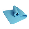 Thick Solid Yoga Mat for Fitness in blue color, rolled and unrolled showing texture for stability during workouts.