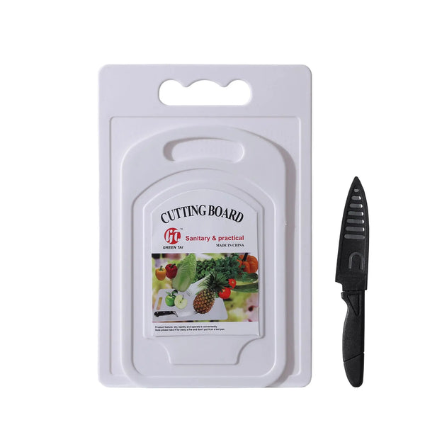 Mini Kitchen Chopping Board with Knife in packaging, ideal for quick food prep tasks in small spaces.