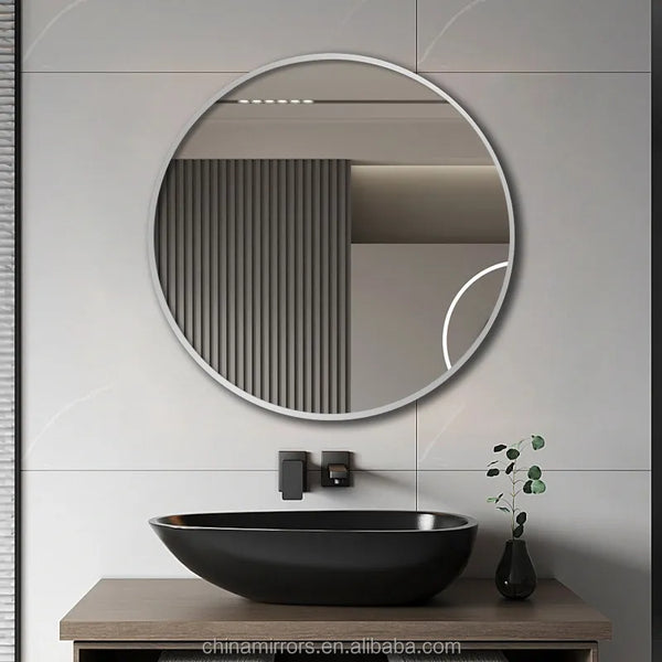 Large Full Circle Black Metal Framed Wall Mirror