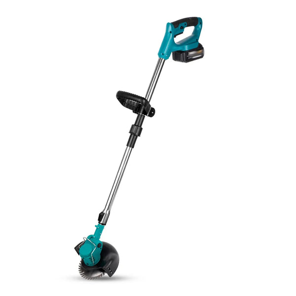 21V Folding Handheld Cordless Lawn Mower with compact design and battery for easy gardening.