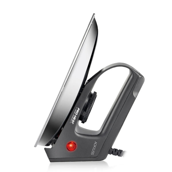 1000W Electric Dry Iron showcased from the side, highlighting its lightweight design and sleek chrome finish.