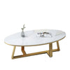 Oval Faux Marble Coffee Table with Gold Metal Base