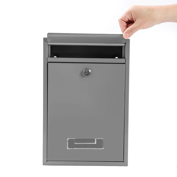 Wall-Mounted Lockable Galvanized Steel Mailbox with hand opening the lid for mail access.
