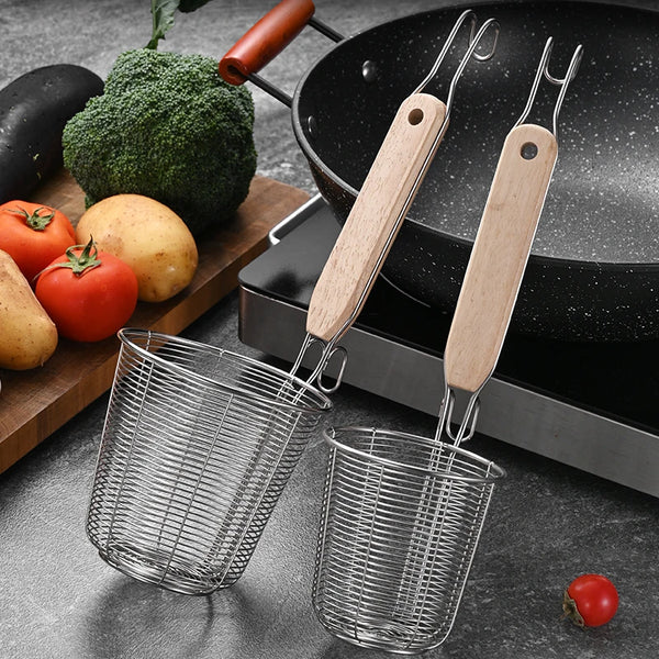 Stainless Steel Frying Basket with Wooden Handle
