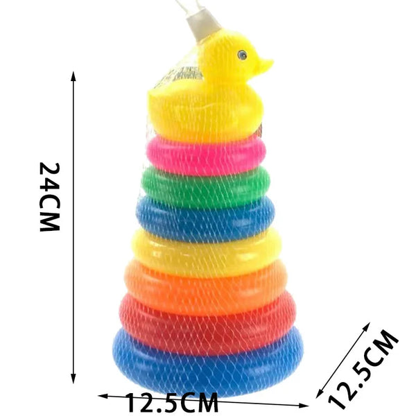 Rainbow Duck Stacking Tower Toy with colorful rings for sensory development and motor skills for infants