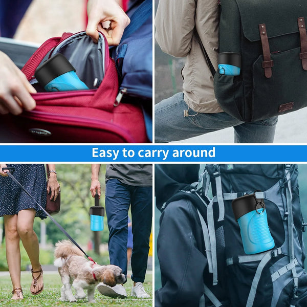 Portable Leak-Proof Dog Water Bottle and Bowl shown in use, easy to carry around for pet hydration.