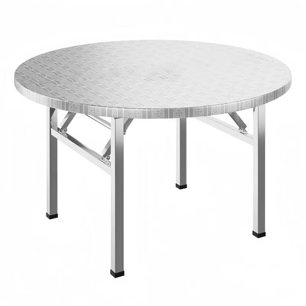 Foldable Stainless Steel Table featuring a round surface and durable frame for versatile use.