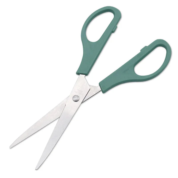 Stainless Steel 6-Inch Multipurpose Scissors with green handles for precise cutting of paper and craft materials.