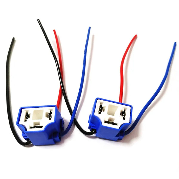 Heavy Duty 3 Pin H4 LED Ceramic Headlight Socket with wires for reliable headlight connections.