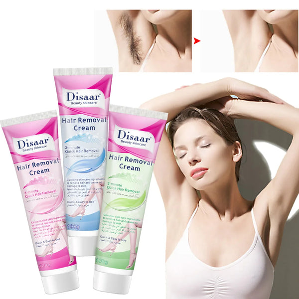 Natural Quick Permanent Hair Removal Cream by Disaar, featuring effective hair removal results for smooth skin.