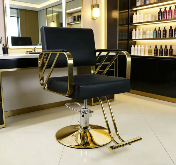 Professional Salon Hydraulic Styling Chair in modern salon setting with sleek design and hydraulic base.